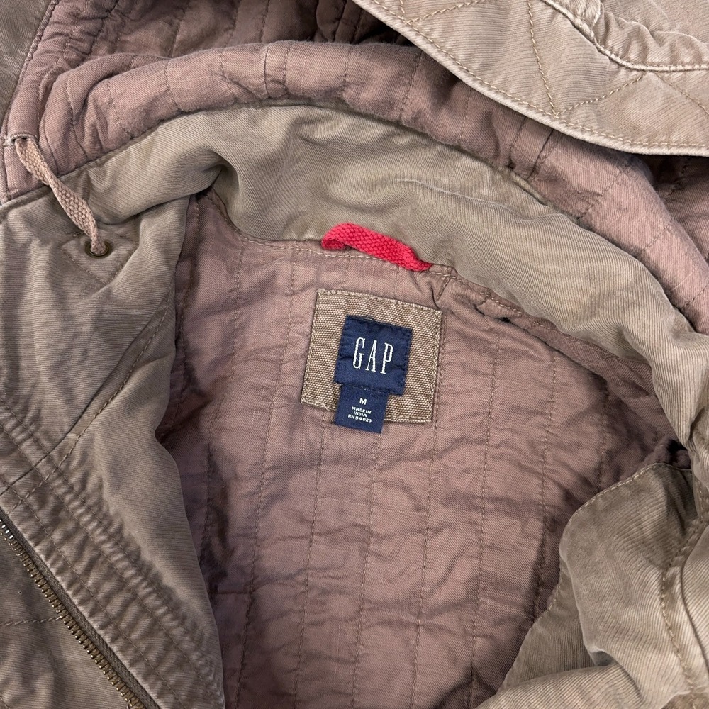 GAP Jacket Women M Brown Hooded Parka Coat Full Zip Toggle Button Military Chore - Picture 6 of 10